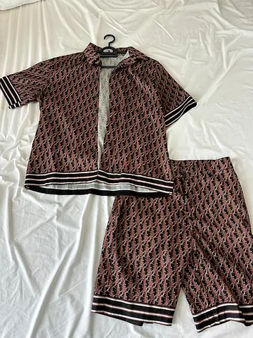 Dior oversized Brown patterned two-piece lounge set — top and shorts, size S