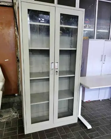 Metal Glass-Door Storage Cabinet - 6 Shelves, Lockable