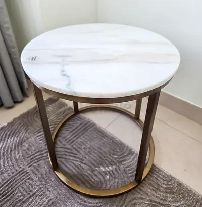 Natural Marble Night Table Stand - Matt Copper Finish