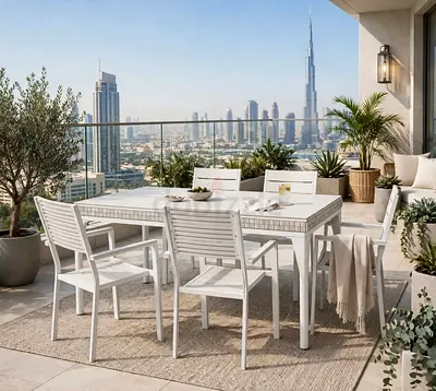 White Outdoor Dining Table with 6 Chairs - Modern Patio Set