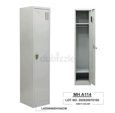 Single-Seat Metal Locker / Wardrobe - Grey (L45 x W40 x H184 cm)