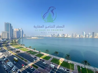 ثلاث غرف وصالة مفروشة للإيجار السنوي في المجاز 3، إطلالة بحرية مباشرة، جميع الغرف ماستر، تراس، غرفة خادمة وباركن مجاني