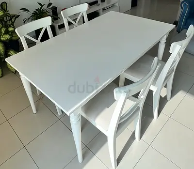IKEA extended Dinning table with 4 chairs white