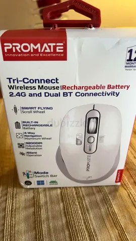 Promate Tri-Connect Wireless Rechargeable Mouse — 2.4G + Bluetooth, White