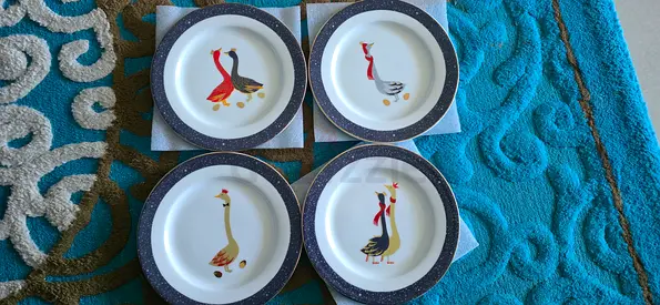 Sara Miller London Portmeirion Set of 4 Cake Plates