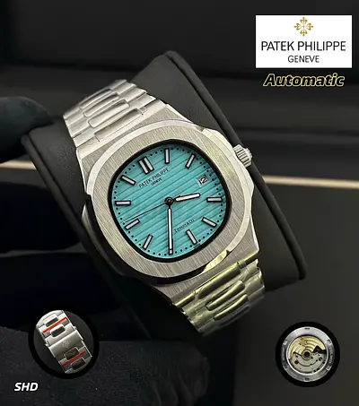 Patek Philippe style stainless steel automatic watch with Tiffany dial