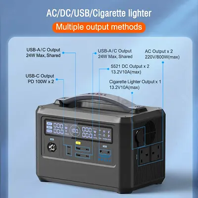 Brave Portable Power Station 800W with Multiple AC/USB/Car Outputs, LCD Display