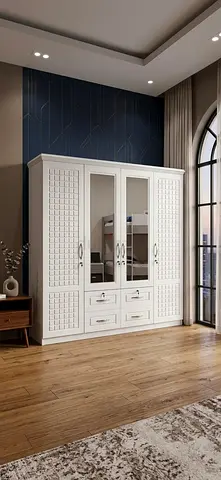White 4-Door Wardrobe with Mirrors and Drawers - brand new