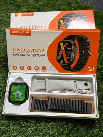 KEQWEAR KW23 Ultra 3 Smartwatch with 3 Straps (Gold/Silver/Black) - Unused