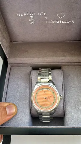 Hermitage Constellar Stainless Steel Men's Watch with Orange Dial