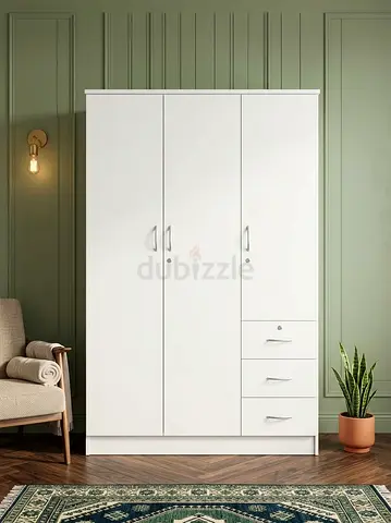 White 3-door Wardrobe with 3 Drawers - brand new