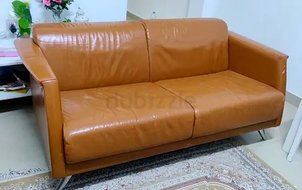 Genuine Leather 2-Seater Sofa - Tan, Good Condition