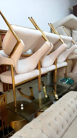 Set of 4 Modern Gold Frame White Velvet Dining Chairs - Excellent Condition