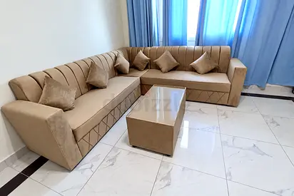 Brand new all the brand new L shape sofa with table and pillows