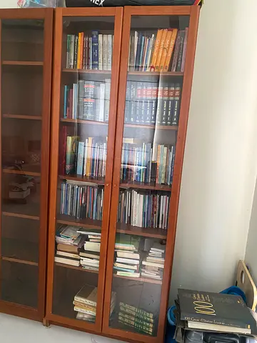 Wooden Glass-front Bookcase - Full Shelf Collection