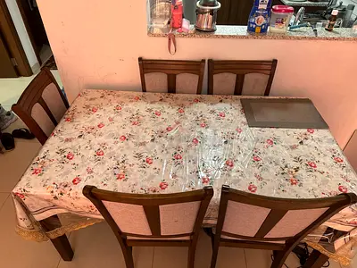 Wooden 6-Seater Dining Table with Upholstered Chairs