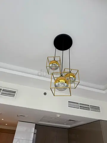 Modern gold cube pendant chandelier - 3 light hanging fixture