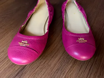 Coach magenta leather ballerina flats (women's) - size 37