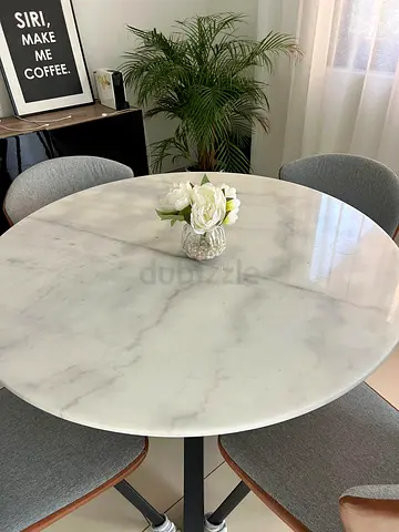 Round Marble Dining Table with Metal Base - Seats 4