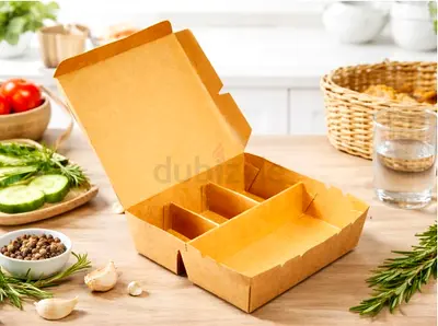 Kraft Cardboard Compartment Takeaway Food Boxes — Bulk Pack
