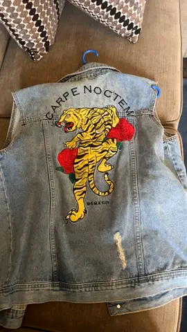 Embroidered Tiger Denim Vest — Size M, Lightly Used