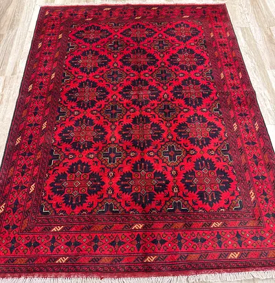 Handwoven Red Bokhara-Style Rug — 200x150cm (approx), excellent condition ,