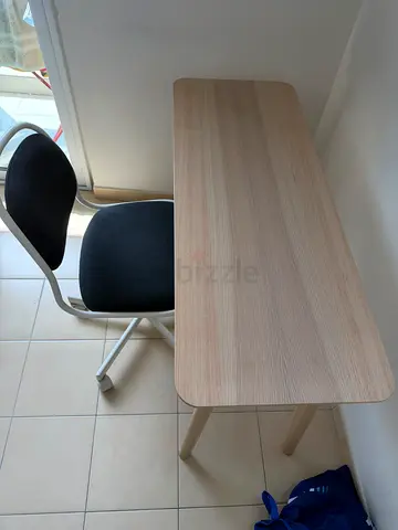 Light wood study table with single chair - good condition