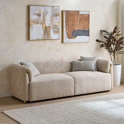 New Scallop 3-Seater Fabric Sofa with 3 Cushions