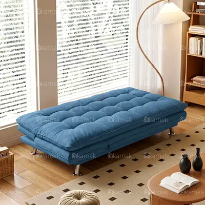 Blue convertible futon sofa bed - good condition