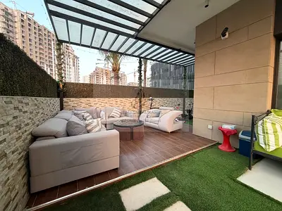 شقة VIP 3 غرف وصالة في جزيرة مريم، جواهر 1 ريزيدنس، طابق أرضي بجاردن 400 قدم، 4 حمامات، 2 باركن، إطلالة على الحديقة
