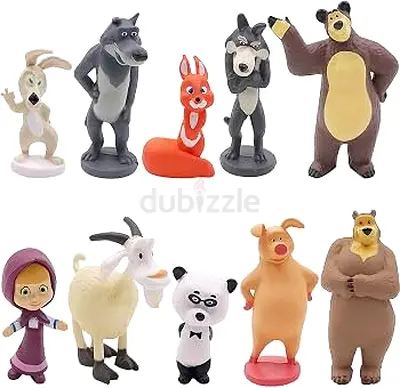 Masha and the Bear 10PCS Figure Set – Masha Bear Wolf Panda Rabbit Toys