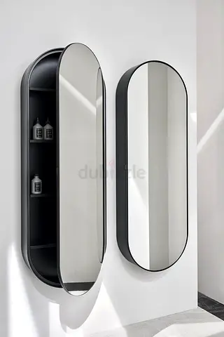 Modern Oval Wall-Mounted Mirror Cabinet — Matte Black, 1 Piece