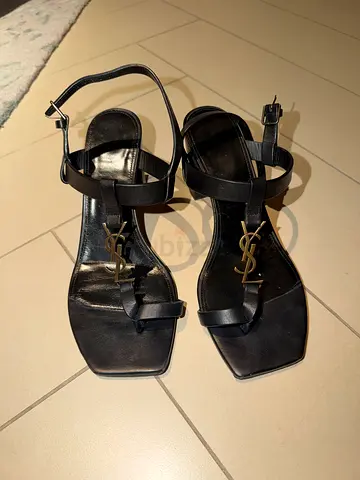 Black strappy YSL block-heel sandals, size unknown — gently used