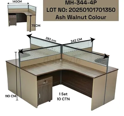 Ash Walnut 4-Person Office Workstation Partition Desk Set (L-shaped)