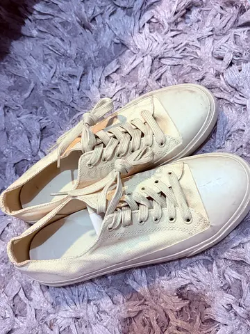 Calvin Klein Beige Canvas Casual Sneakers, Size 40  — Gently Used