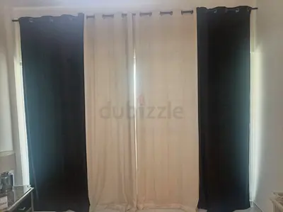 Blackout Curtains Set — Black & Beige Grommet Panels (2 black, 2 beige)