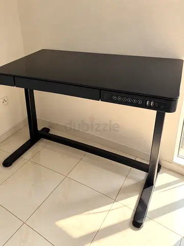 Flexispot Electric Height Adjustable Standing Desk With Drawer 120 X 60cm Tempered Glass Black Desk