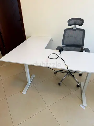 White L shaped corner electric standing desk