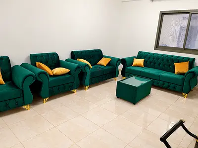 7 seater brand new sofa in green color available you can get from us