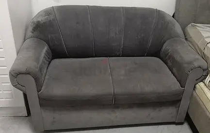 Compact 2-Seater Grey Velvet Sofa - Good Condition