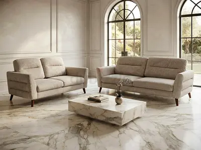 Beige 3-seater and 2 seater Sofa Set with Wooden Legs