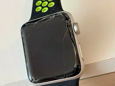 Apple Watch Series 3 (cracked screen) with sport band - 42 mm silver aluminium