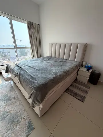 King size upholstered bed with headboard - light beige