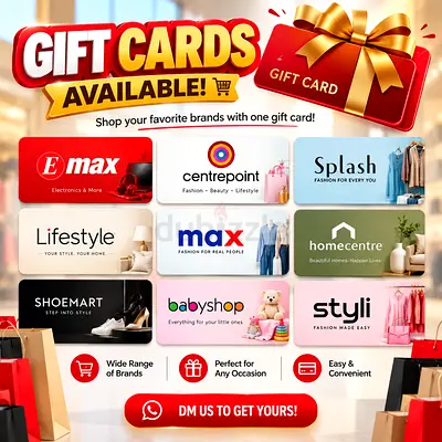 Multiple Retail Gift Cards — Emax, Centrepoint, Splash & More