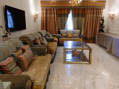 4-piece classic sofa set with matching curtains & pelmet