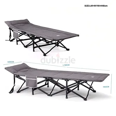 Foldable Camping Bed / Portable Camping Cot with Pillow and Side Pocket