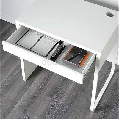 Minimal white side table/bedside with drawer - modern design for laptop work or study