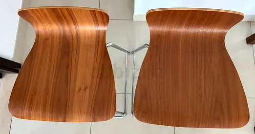 Crate & Barrel set of 2 Modern Plywood Dining Chairs with Metal Legs
