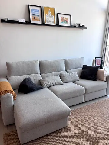 Light grey L-shaped 3-seater sofa with chaise (good condition)