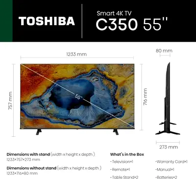 Toshiba 55" Smart 4K LED TV C350 - Excellent Condition